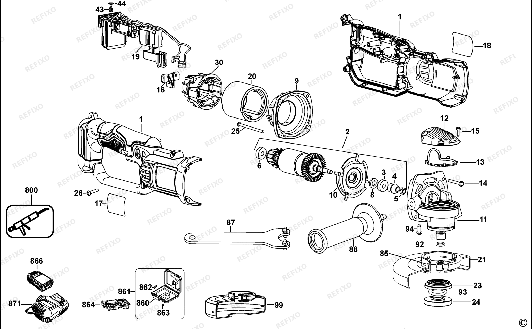 Деталировка DeWalt DCG412-QW TYPE 10 угловая шлифмашина DCG412-QW DCG412 — схема запчастей в разборе