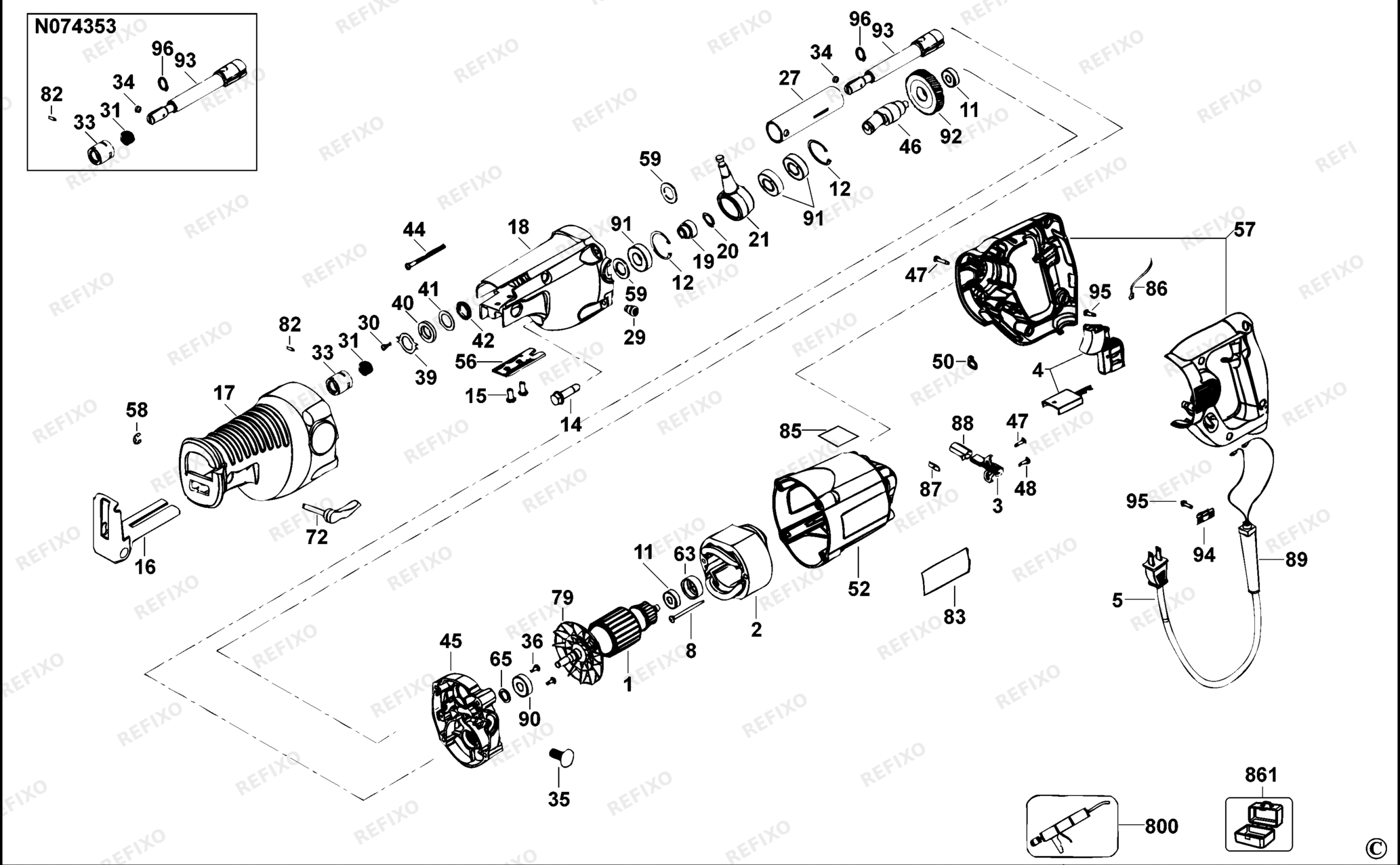 Деталировка DeWalt DW310-LX TYPE 1 DREHBLATTSTICHSAGE DW310-LX DW310 — схема запчастей в разборе