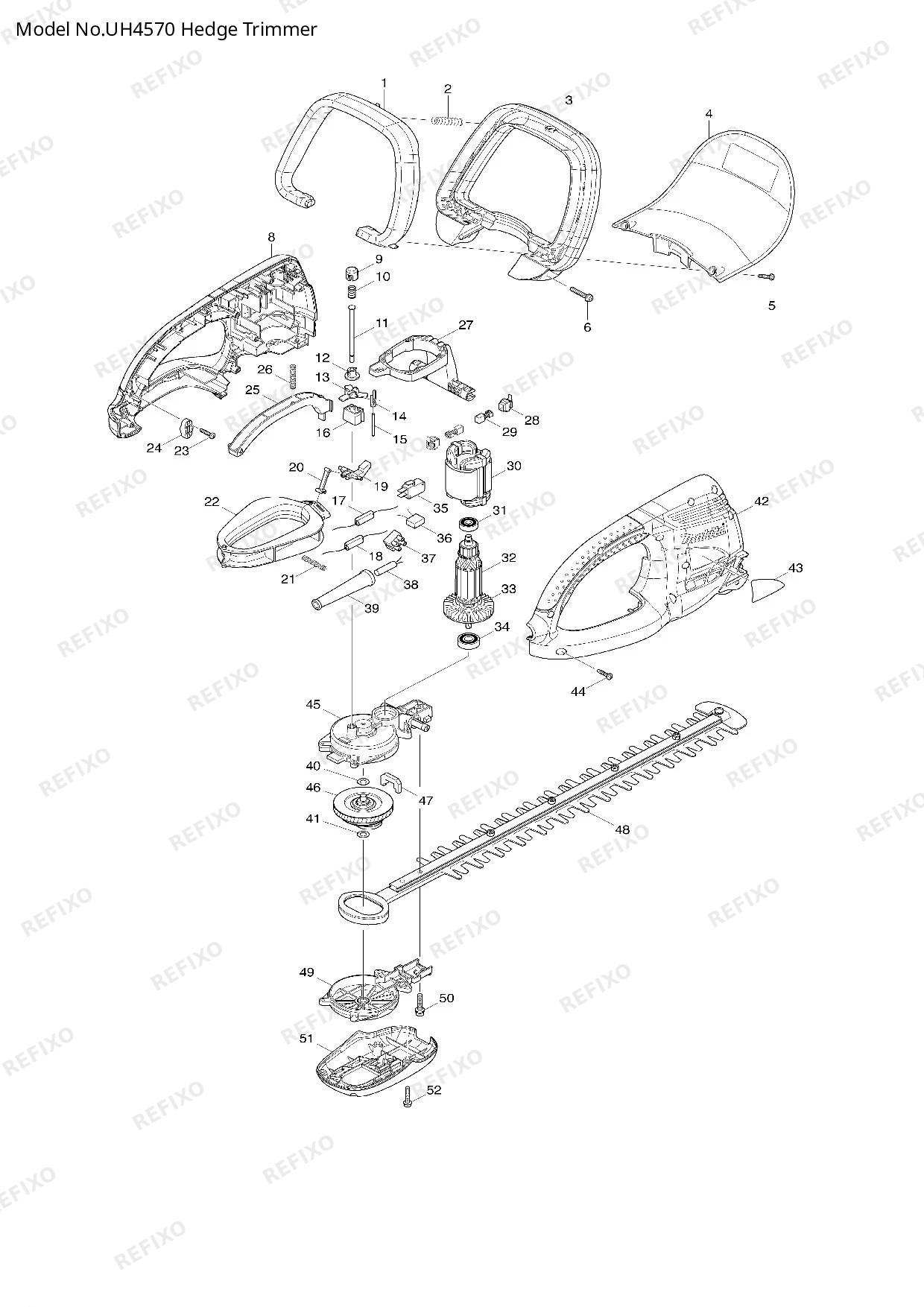 Деталировка MAKITA UH4570 — схема запчастей в разборе