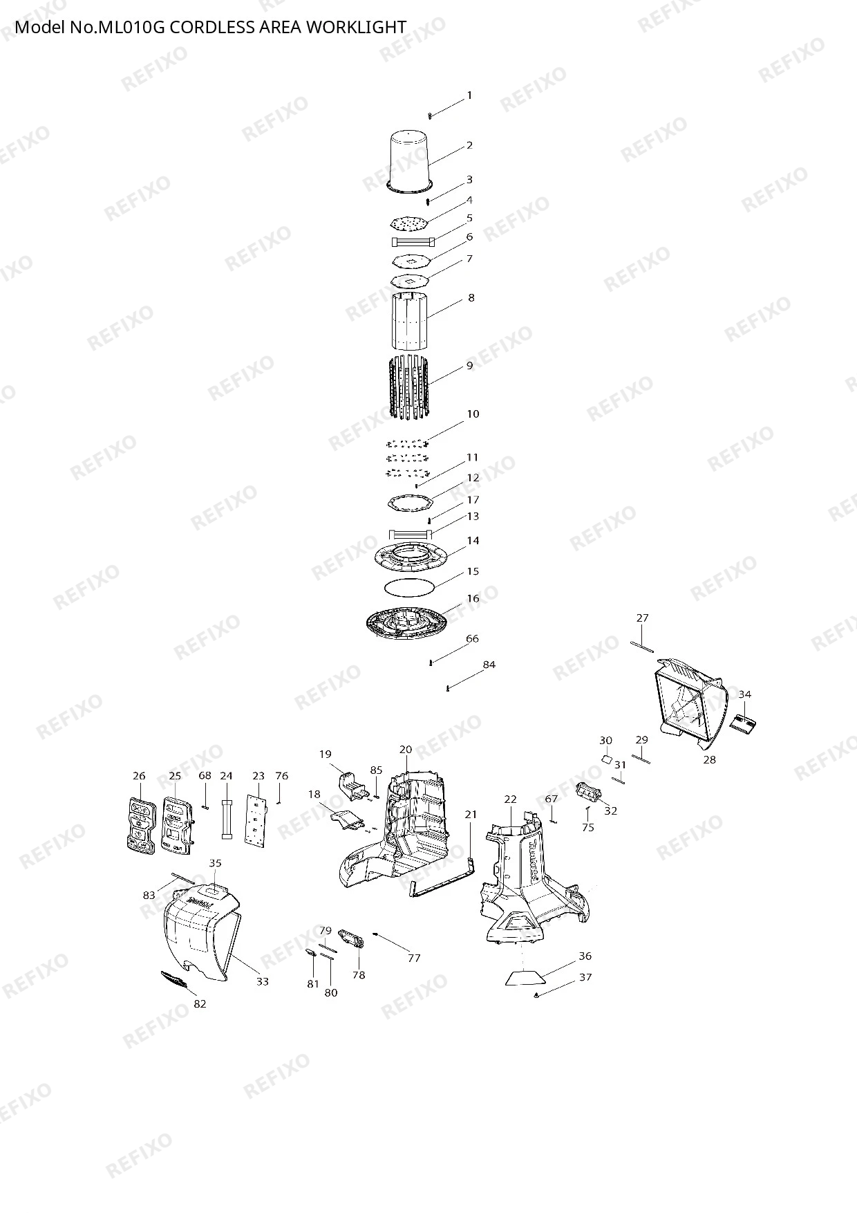 Деталировка MAKITA ML010G — схема запчастей в разборе