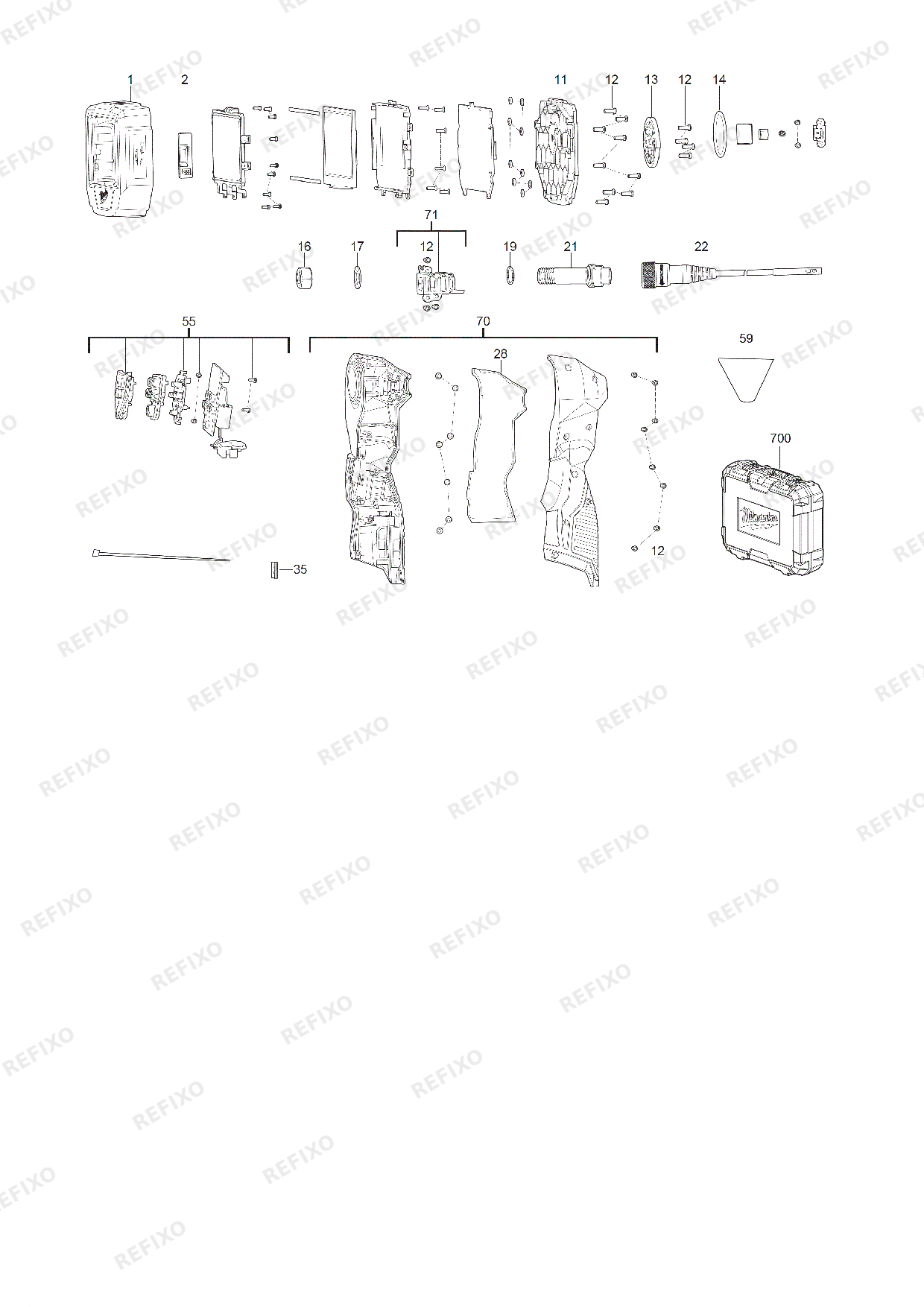 Деталировка MILWAUKEE M12ATB 0C 4933493136 4000481840 — схема запчастей в разборе