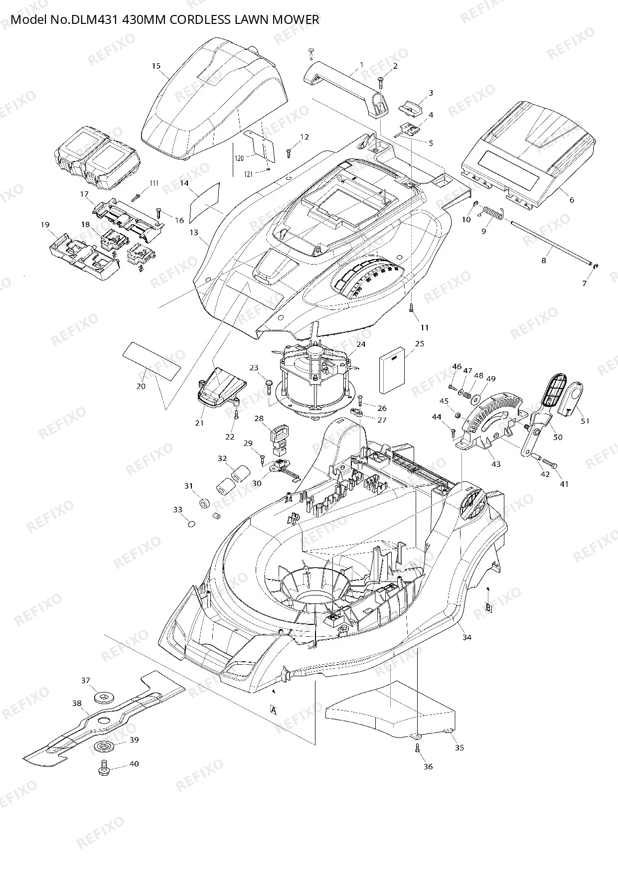 Деталировка MAKITA DLM431 — схема запчастей в разборе