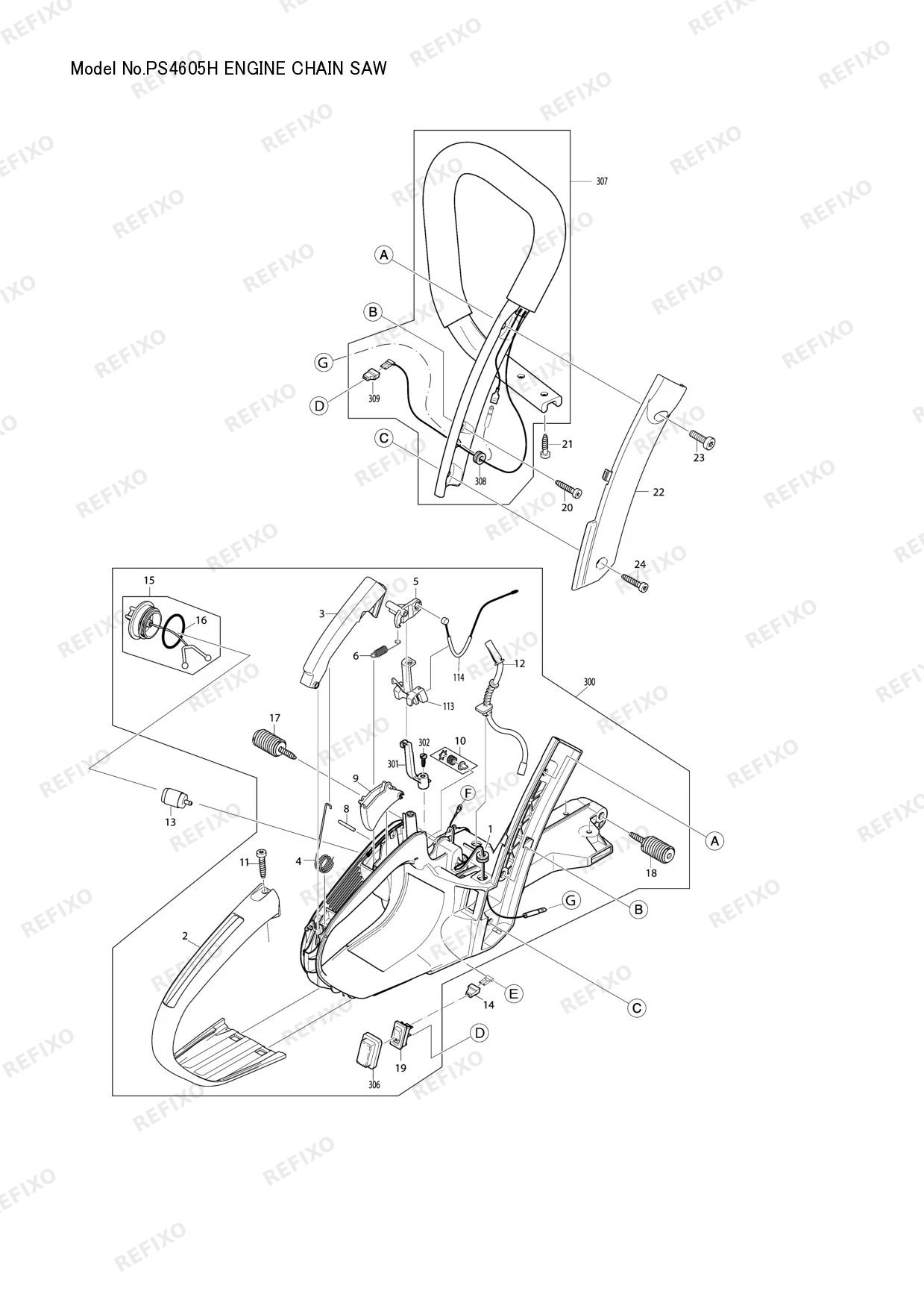 Деталировка MAKITA PS 4605H — схема запчастей в разборе