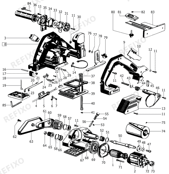 Деталировка Festool HL 850 EB-Plus - рубанок 574521 — схема запчастей в разборе