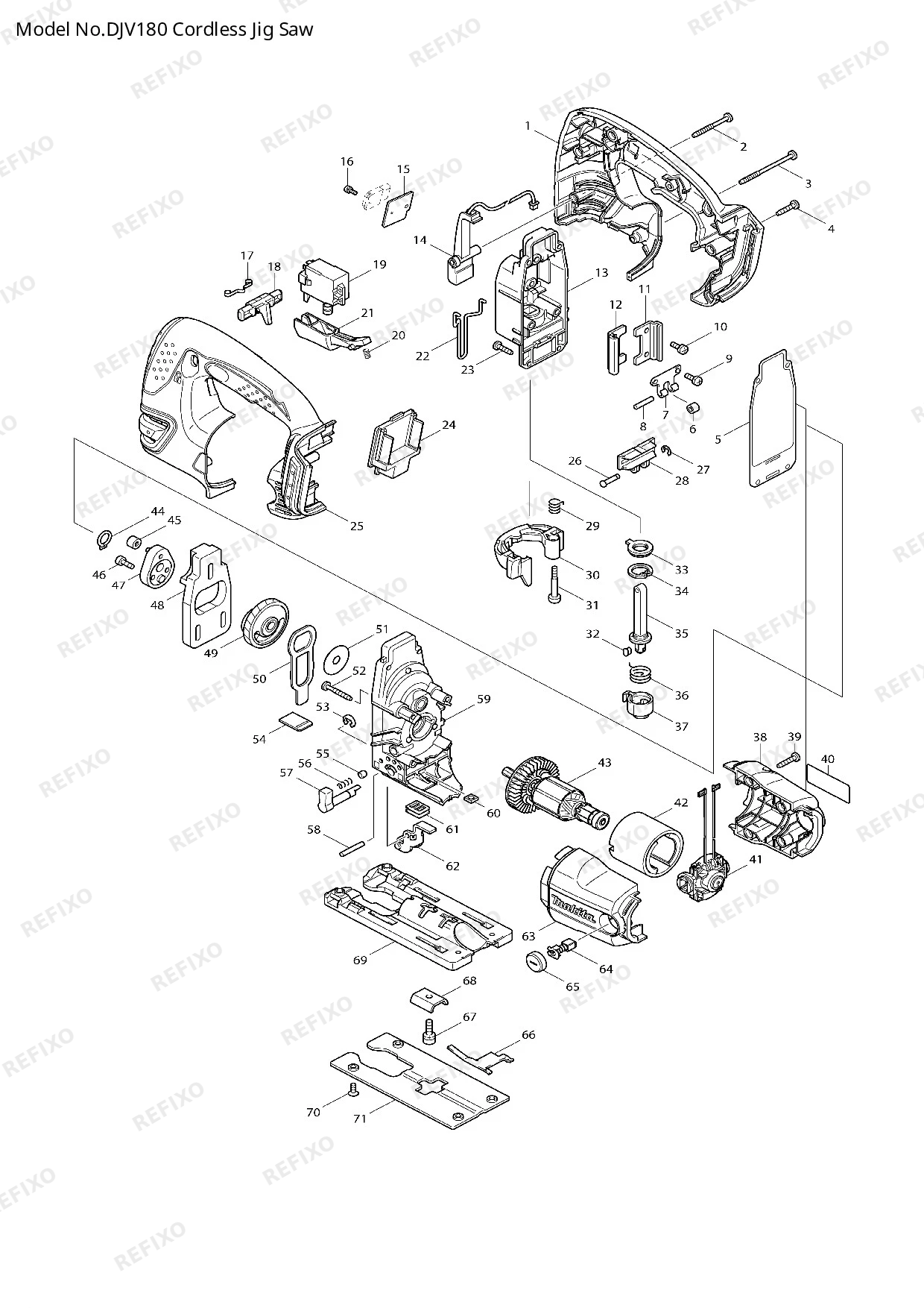 Деталировка MAKITA DJV180 — схема запчастей в разборе