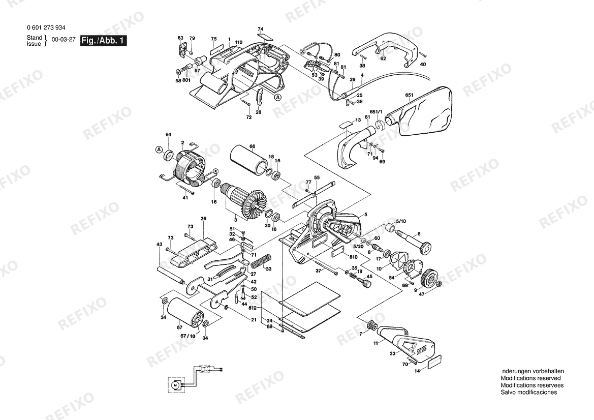 Деталировка Bosch Ленточная шлифмашина B 7450 | 115 V | 061 - US (0 601 273 935) — схема запчастей в разборе