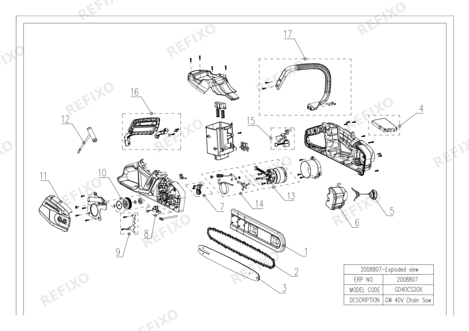 Деталировка Greenworks 2008807RU-GD40CS20X-Exploded view — схема запчастей в разборе