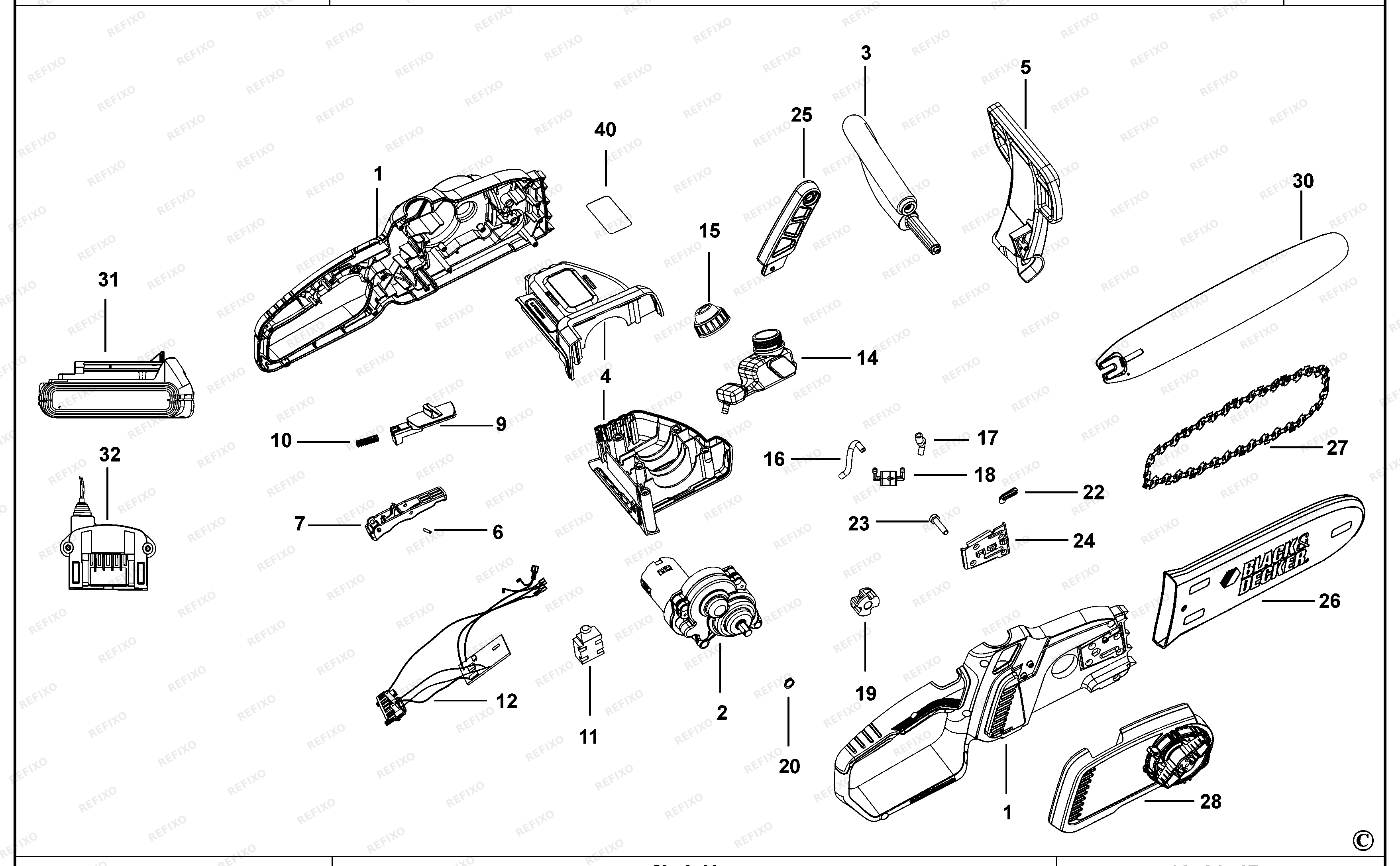 Black&Decker ЦЕПНАЯ ПИЛА CS1825ST1 — схема запчастей