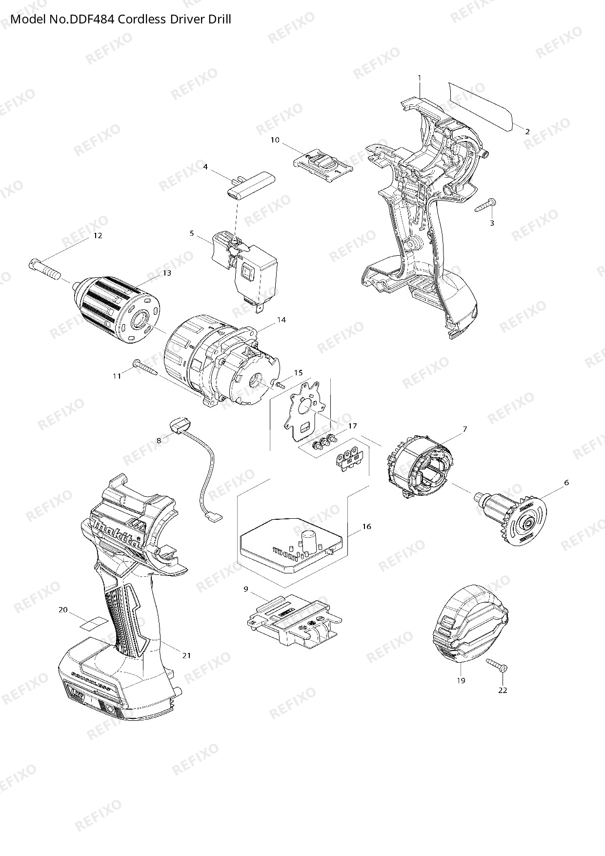 Деталировка MAKITA DDF484 — схема запчастей в разборе
