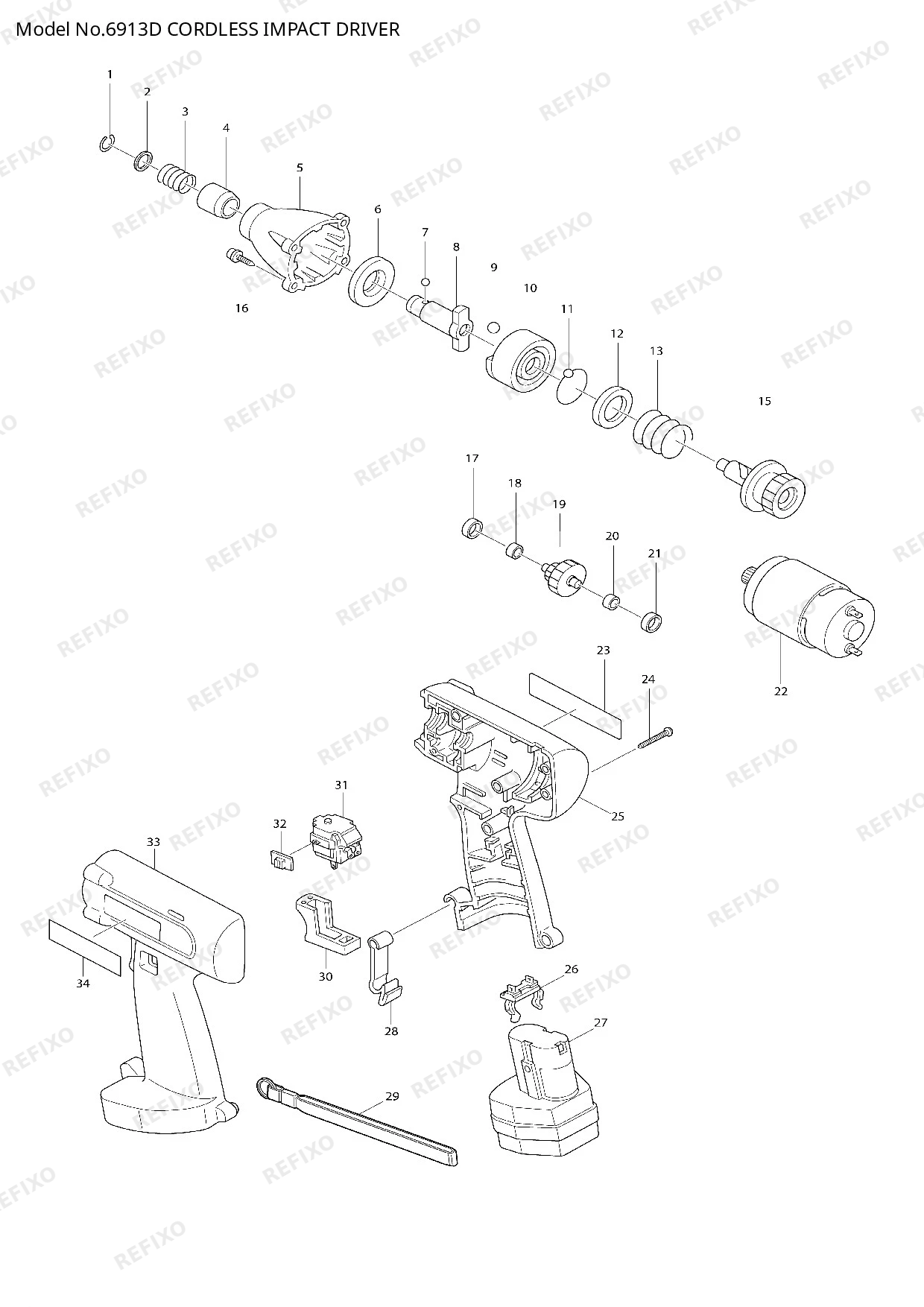 Деталировка MAKITA 6913D — схема запчастей в разборе