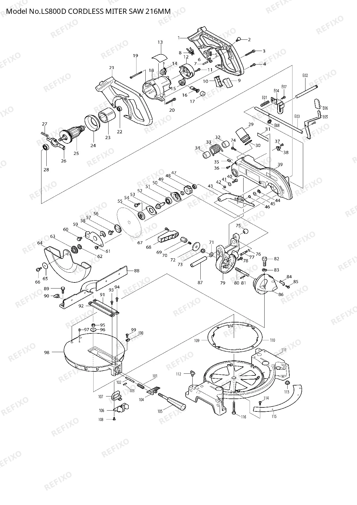 Деталировка MAKITA LS800D — схема запчастей в разборе
