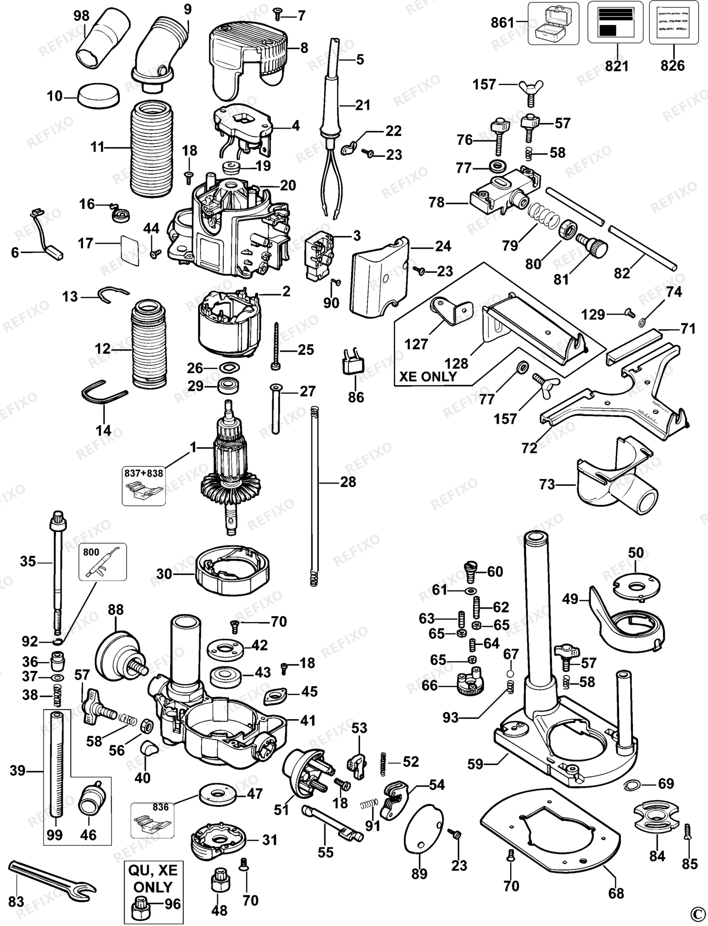 Деталировка DeWalt DW621-QS TYPE 3 FRÄSMASCHINE DW621-QS DW621 — схема запчастей в разборе