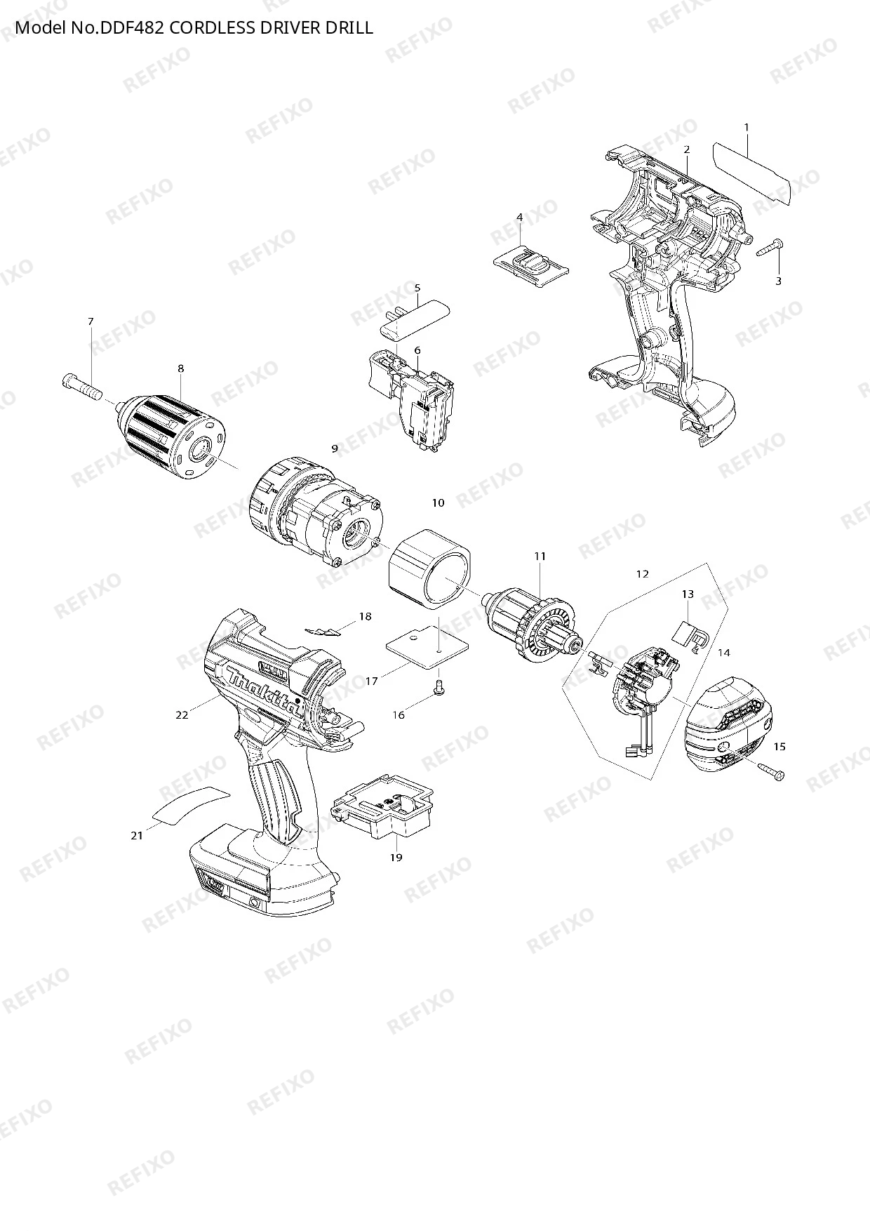 Деталировка MAKITA DDF482 — схема запчастей в разборе