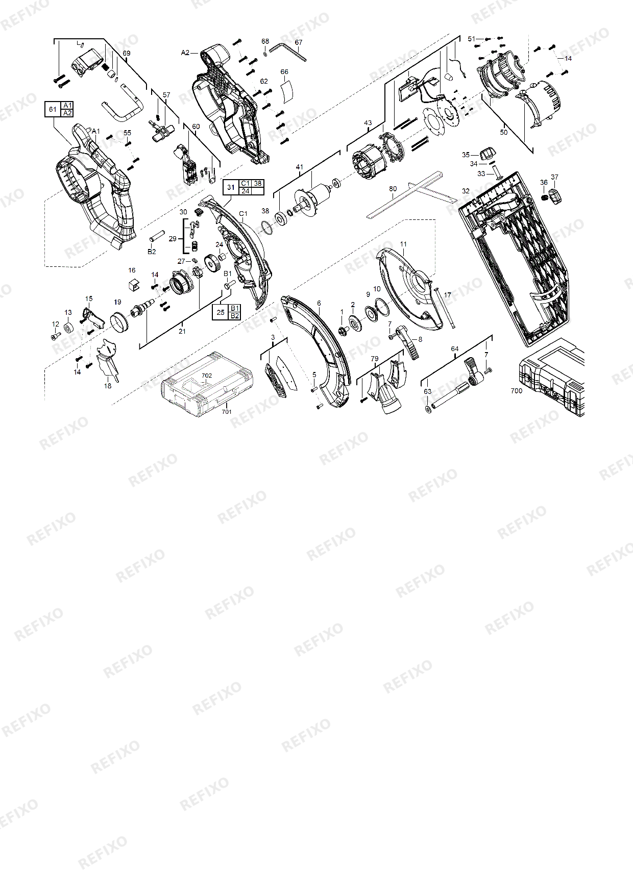 Деталировка MILWAUKEE M18CCS66 0X 4933459395 4000447256 — схема запчастей в разборе