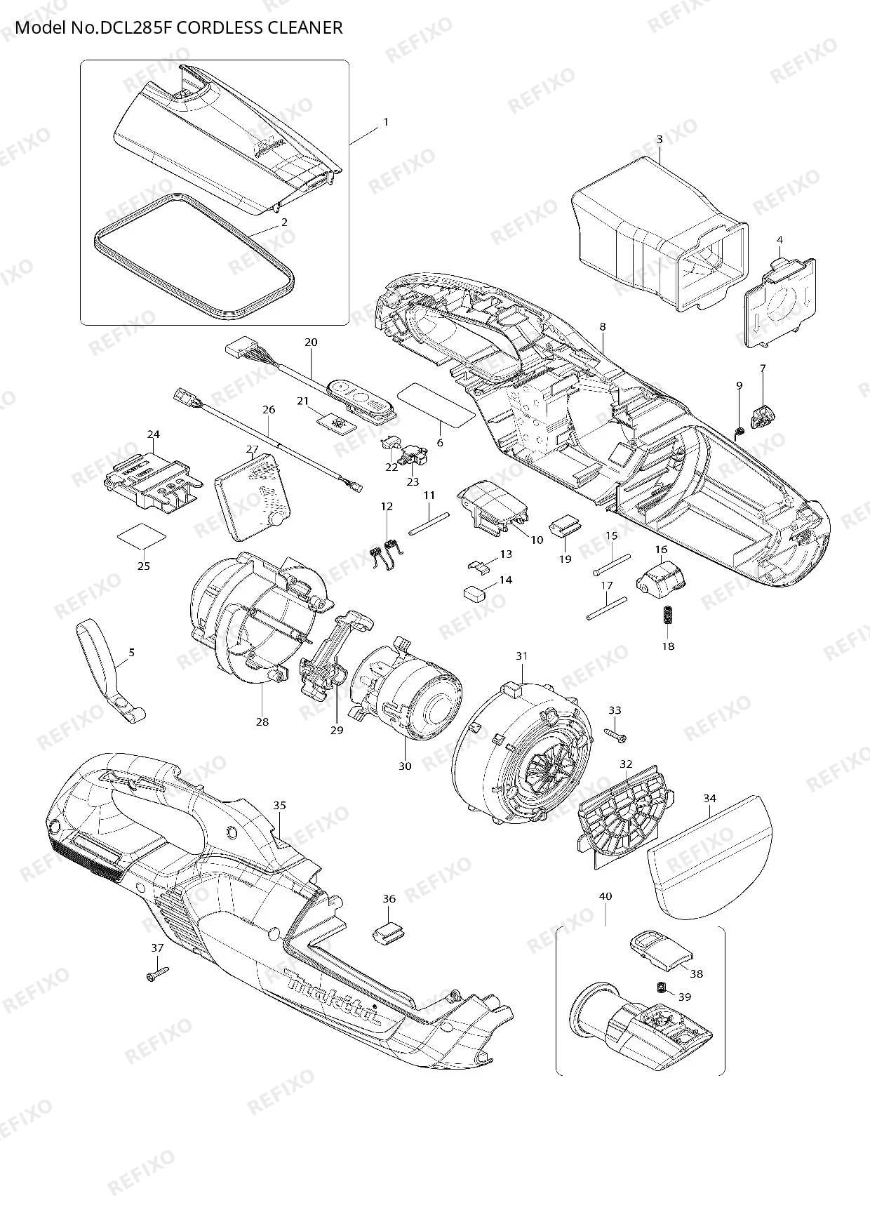 Деталировка MAKITA DCL285F — схема запчастей в разборе