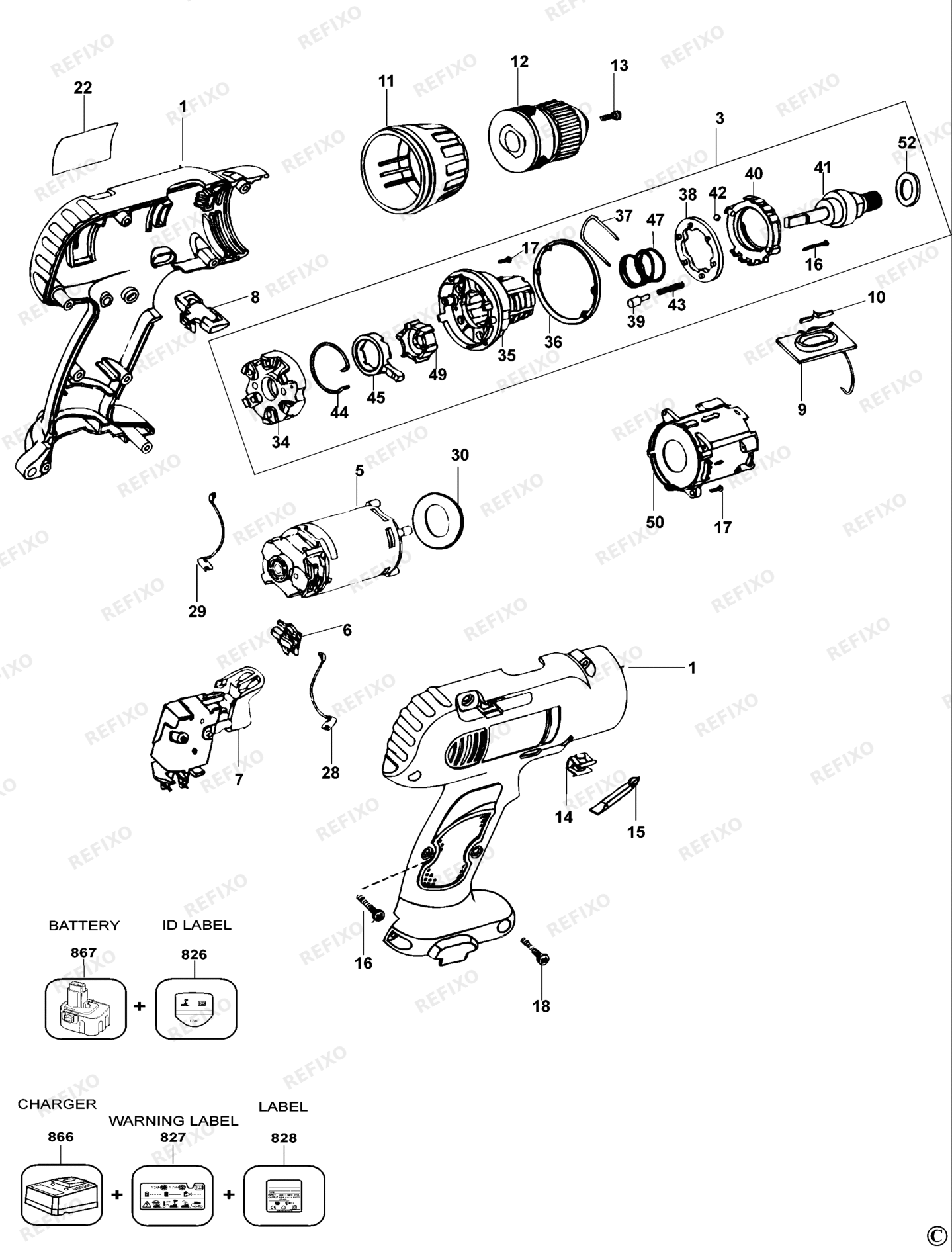 Деталировка DeWalt DW997K-QW TYPE 5 аккумуляторный - дрель DW997K-QW DW997K — схема запчастей в разборе