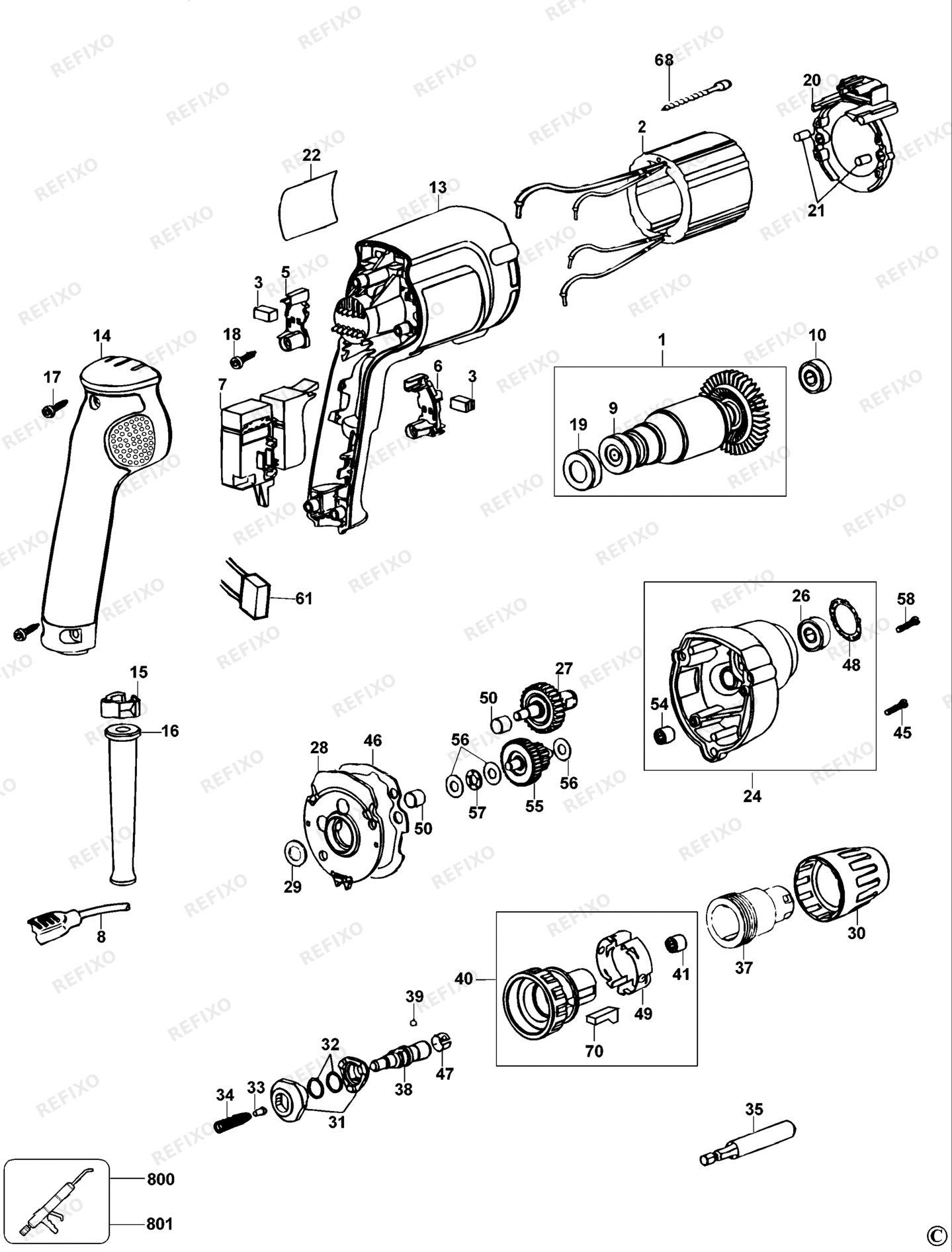 Деталировка DeWalt DW264K-QS TYPE 2 SCHRAUBENDREHER DW264K-QS DW264K — схема запчастей в разборе