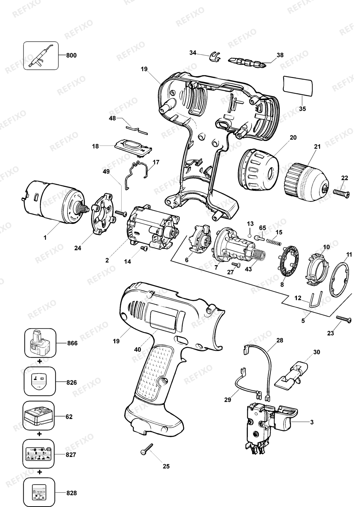 Деталировка DeWalt DW953K-QW TYPE 2 аккумуляторный - дрель DW953K-QW DW953K — схема запчастей в разборе