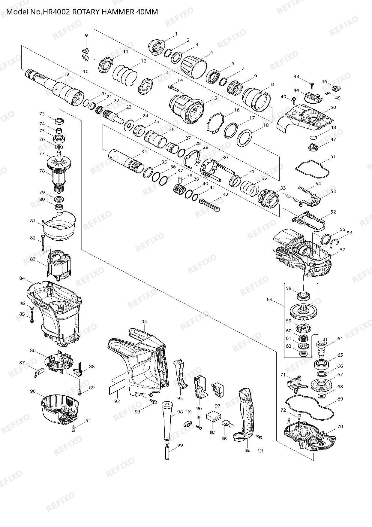 Деталировка MAKITA HR4002 — схема запчастей в разборе