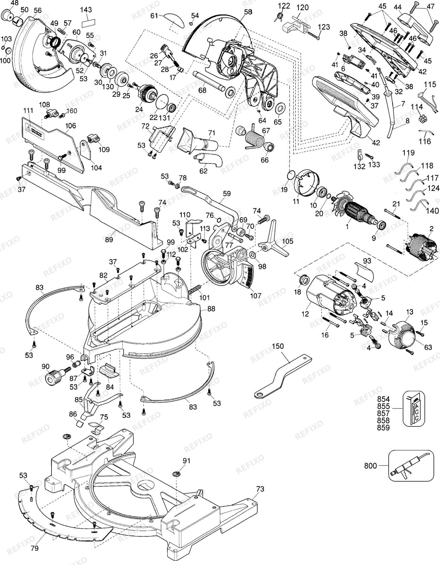 Деталировка DeWalt DW705-QS TYPE 3 GEHRUNGSSÄGE DW705-QS DW705 — схема запчастей в разборе