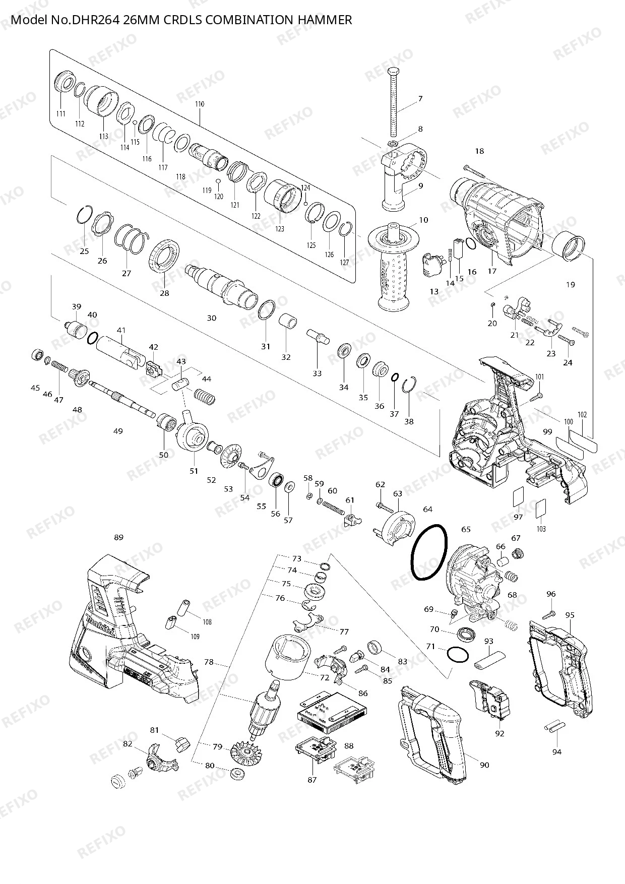 Деталировка MAKITA DHR264 — схема запчастей в разборе