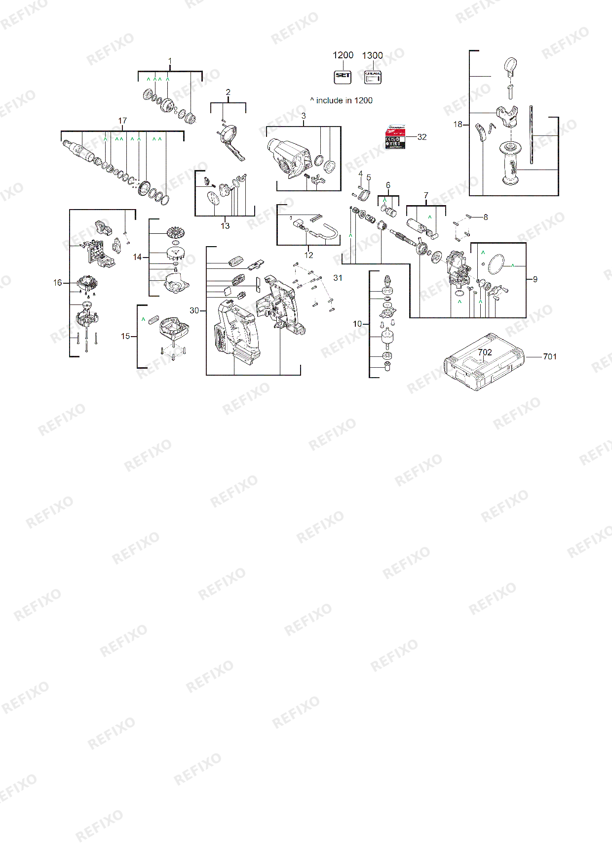 Деталировка MILWAUKEE M18FHAC16 302X 4933498584 4000503920 — схема запчастей в разборе