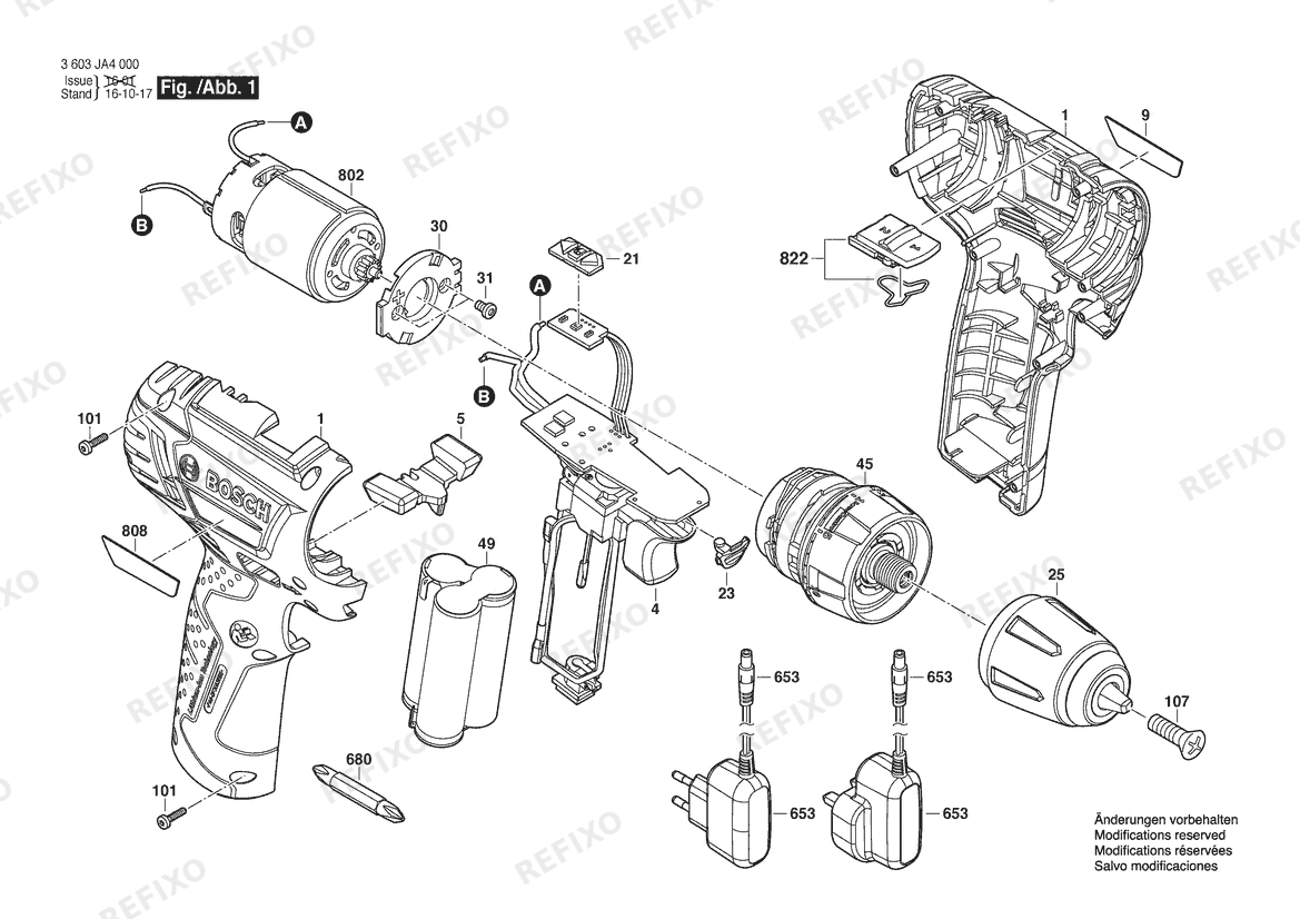 Деталировка Bosch Аккумуляторный шуруповёрт PSR 10,8 LI-2 | 10.8 V | 001 - EU (3 603 JA4 000) — схема запчастей в разборе