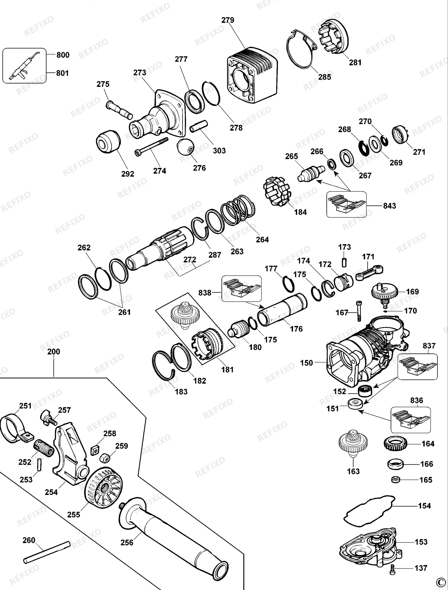 Деталировка DeWalt D25550K-XJ TYPE 1 DREHHAMMER D25550K-XJ D25550K — схема запчастей в разборе