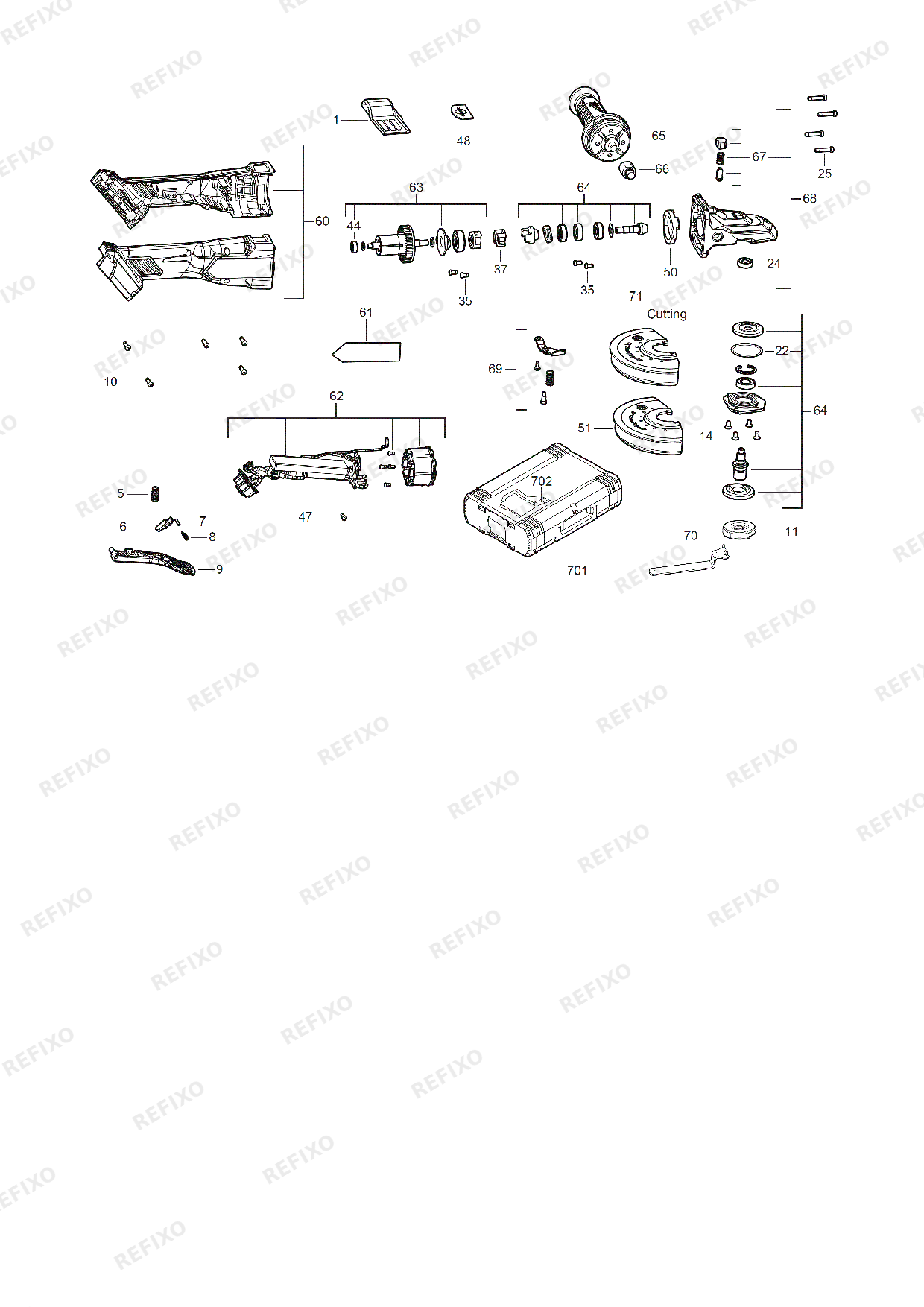 Деталировка MILWAUKEE M18FSAGF125XPDB 0X 4933478439 4000483461 — схема запчастей в разборе