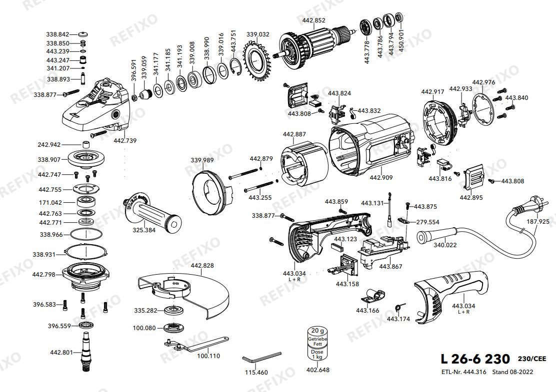 Деталировка Flex L 26-6 230 TK-S L230LD180 — схема запчастей в разборе