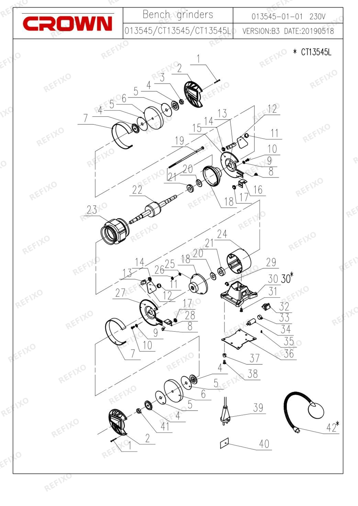 Деталировка CROWN CT13545L — схема запчастей в разборе