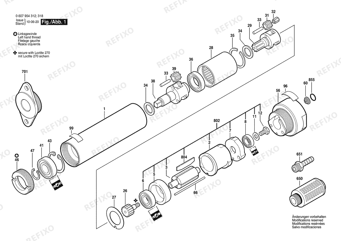 Деталировка Bosch Einbaumotor 120W motor (0 607 954 318) — схема запчастей в разборе