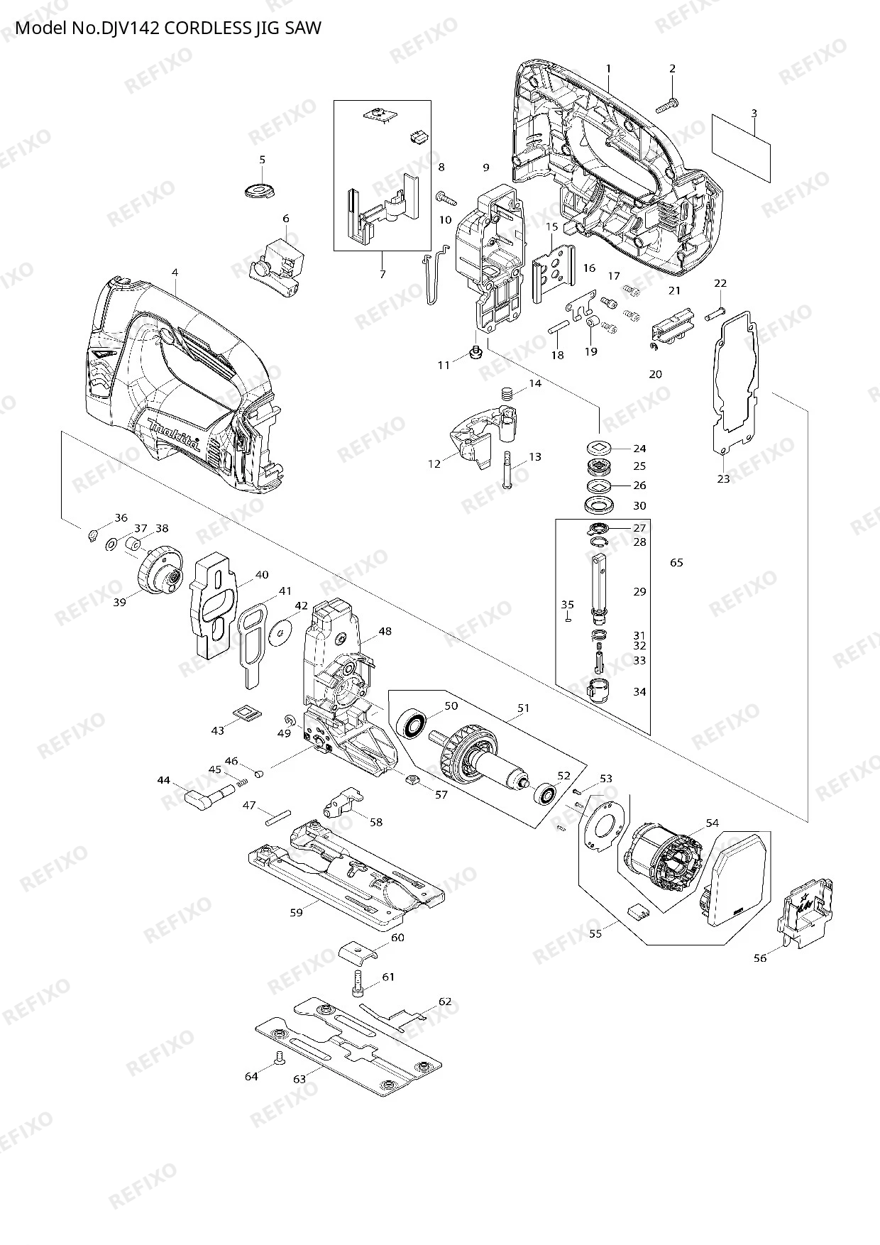 Деталировка MAKITA DJV142 — схема запчастей в разборе