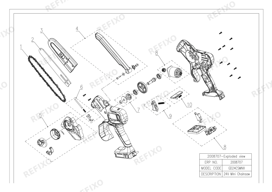 Деталировка Greenworks 2008707-GD24CSMNX- Exploded wiew — схема запчастей в разборе