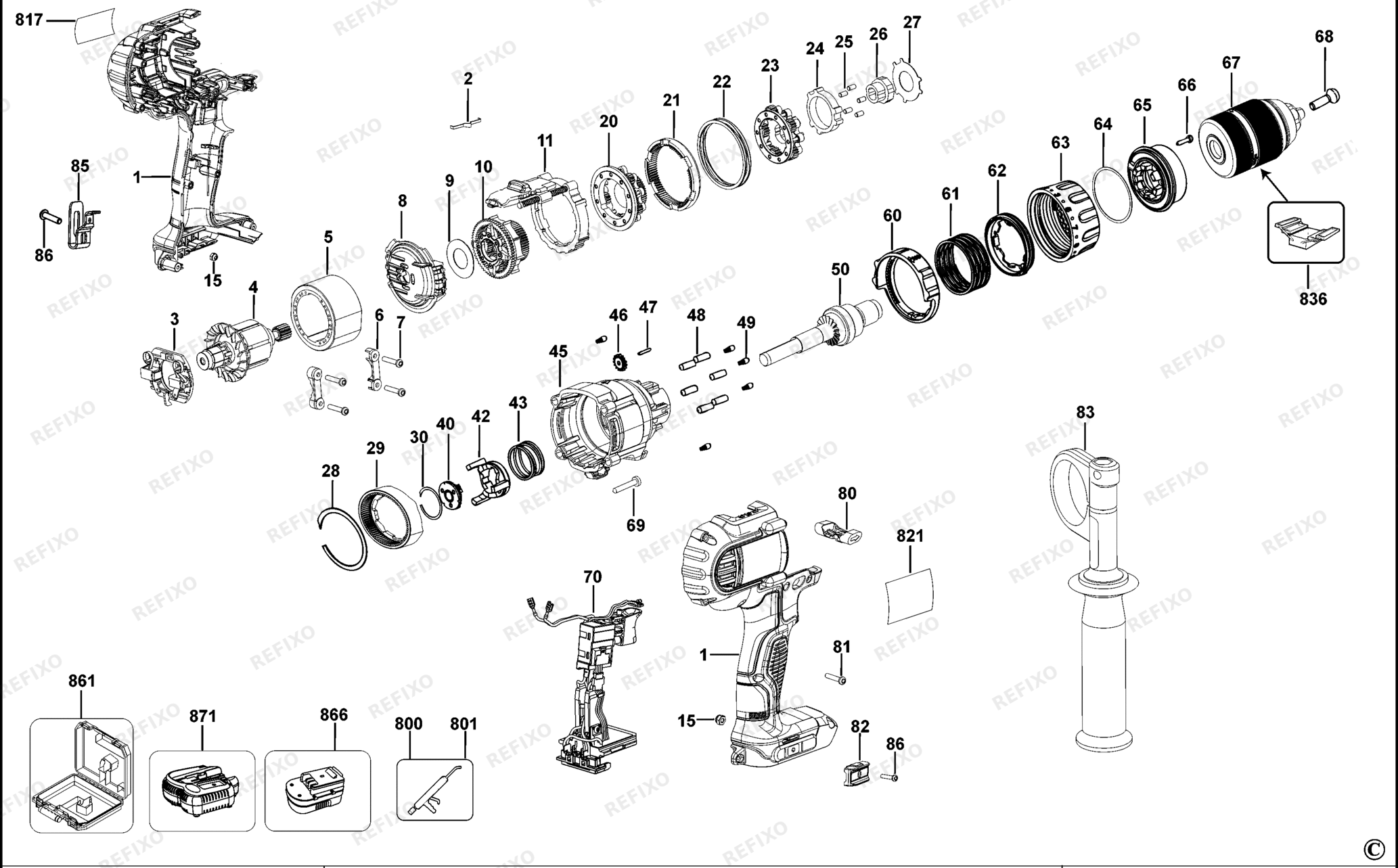 Деталировка DeWalt DCD980-QW TYPE 10 аккумуляторный - дрель DCD980-QW DCD980 — схема запчастей в разборе