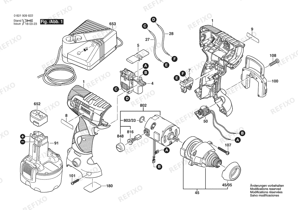 Деталировка Bosch Schlagschrauber 23609 | 9.6 V | 061 - US (0 601 909 622) — схема запчастей в разборе