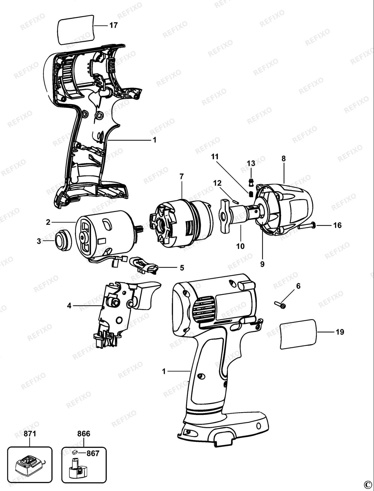 Деталировка DeWalt DW057K-QW TYPE 1 SCHLAGSCHRAUBENSCHL. DW057K-QW DW057K — схема запчастей в разборе