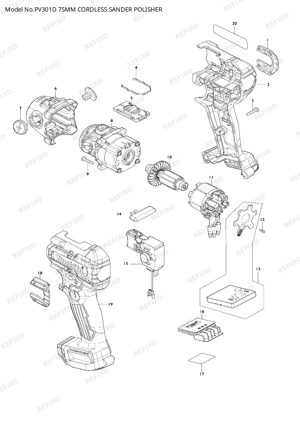 Деталировка MAKITA PV301D — схема запчастей в разборе