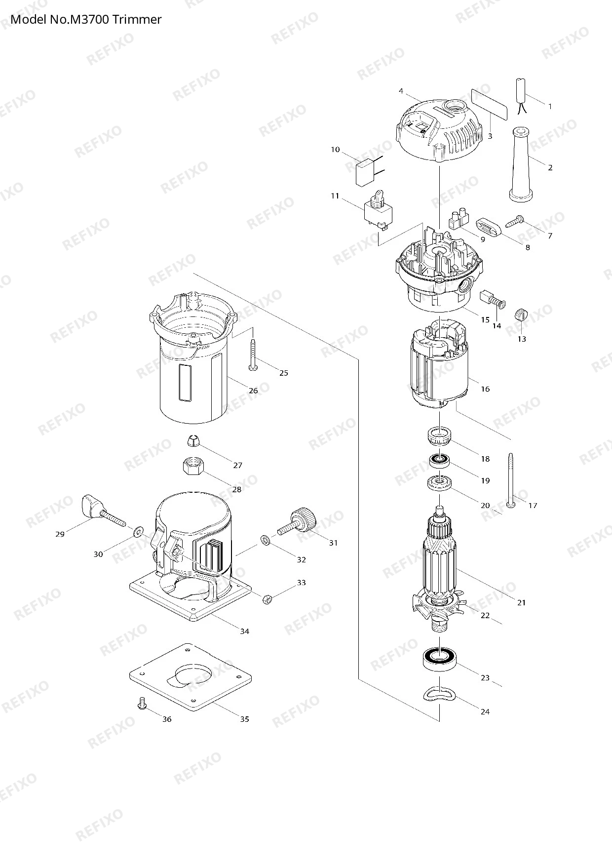 Деталировка MAKITA M3700 — схема запчастей в разборе