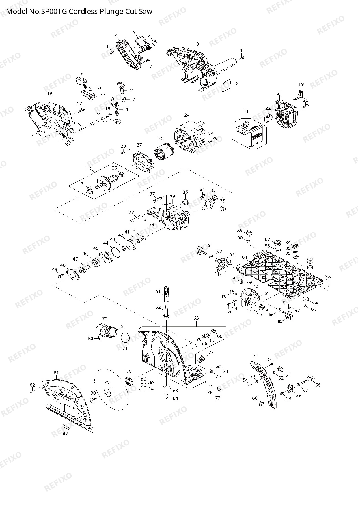 Деталировка MAKITA SP001G — схема запчастей в разборе