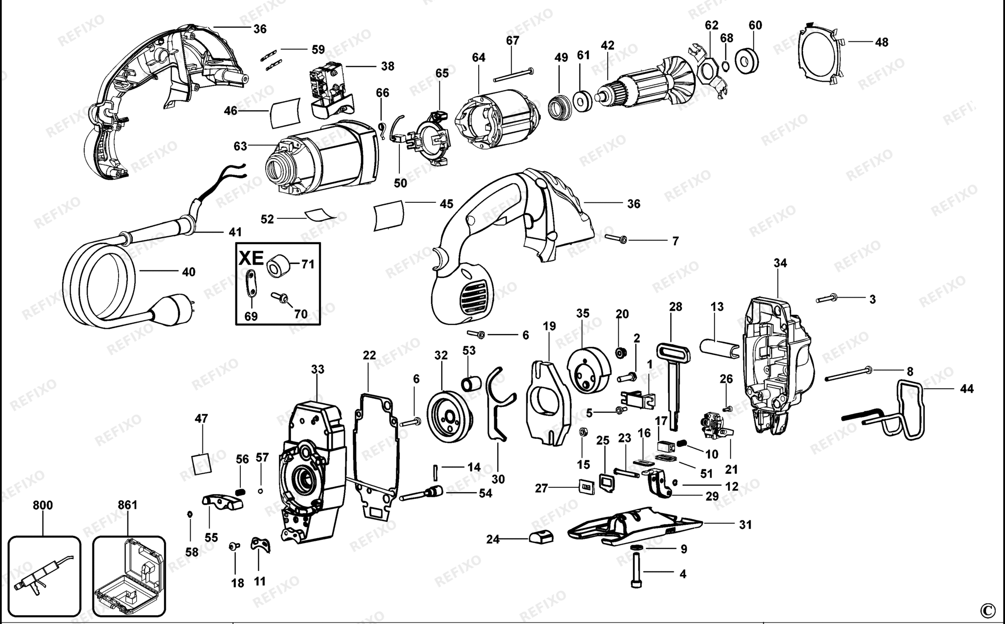 Деталировка DeWalt DW317K-XJ TYPE 1 лобзик DW317K-XJ DW317K — схема запчастей в разборе