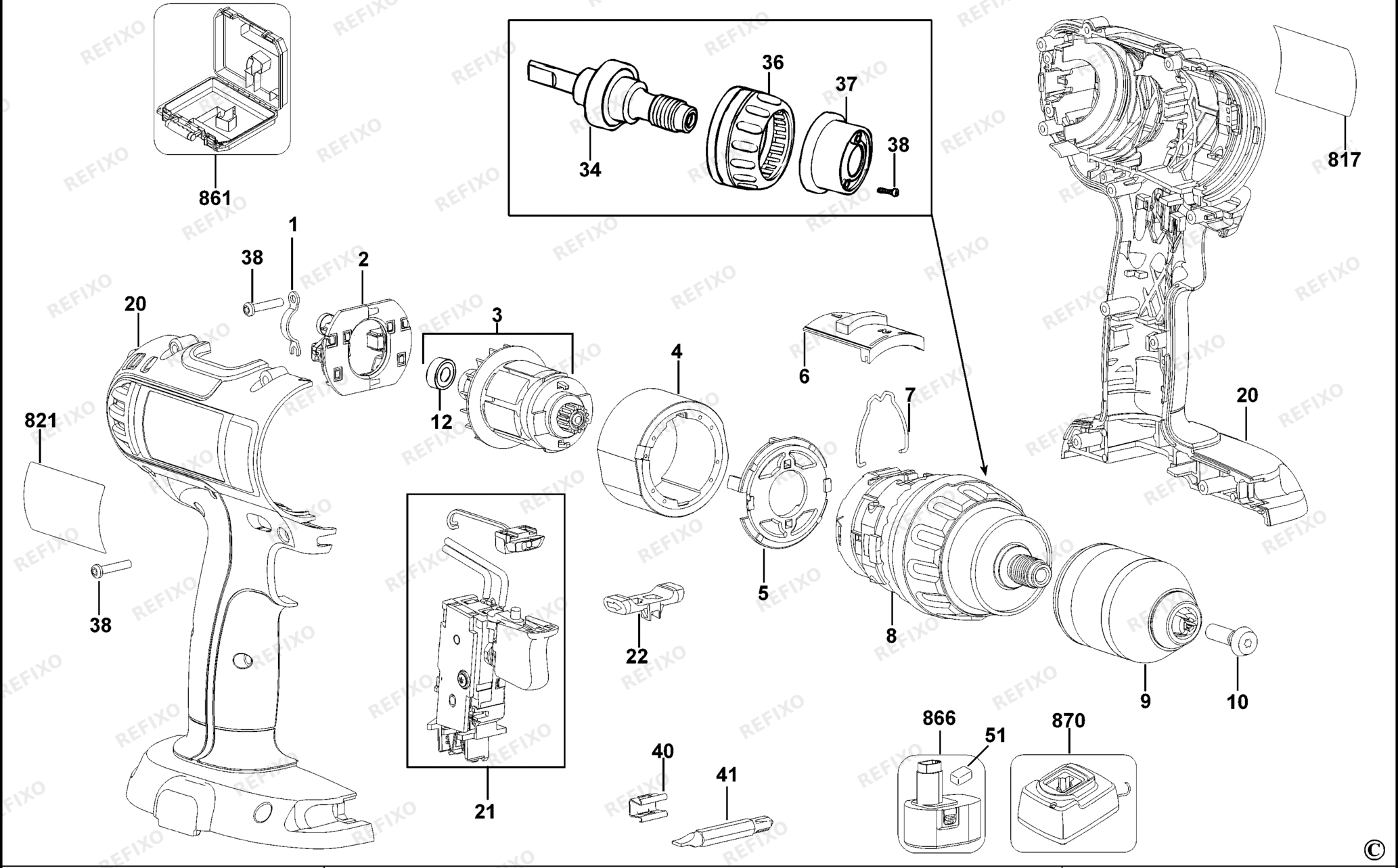 Деталировка DeWalt DC743K-QW TYPE 10 BOHRERANTRIEB DC743K-QW DC743K — схема запчастей в разборе