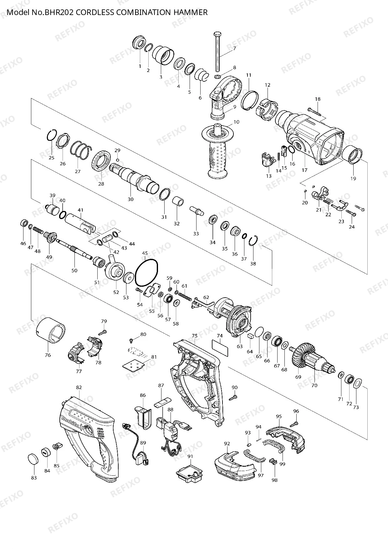 Деталировка MAKITA BHR202 — схема запчастей в разборе