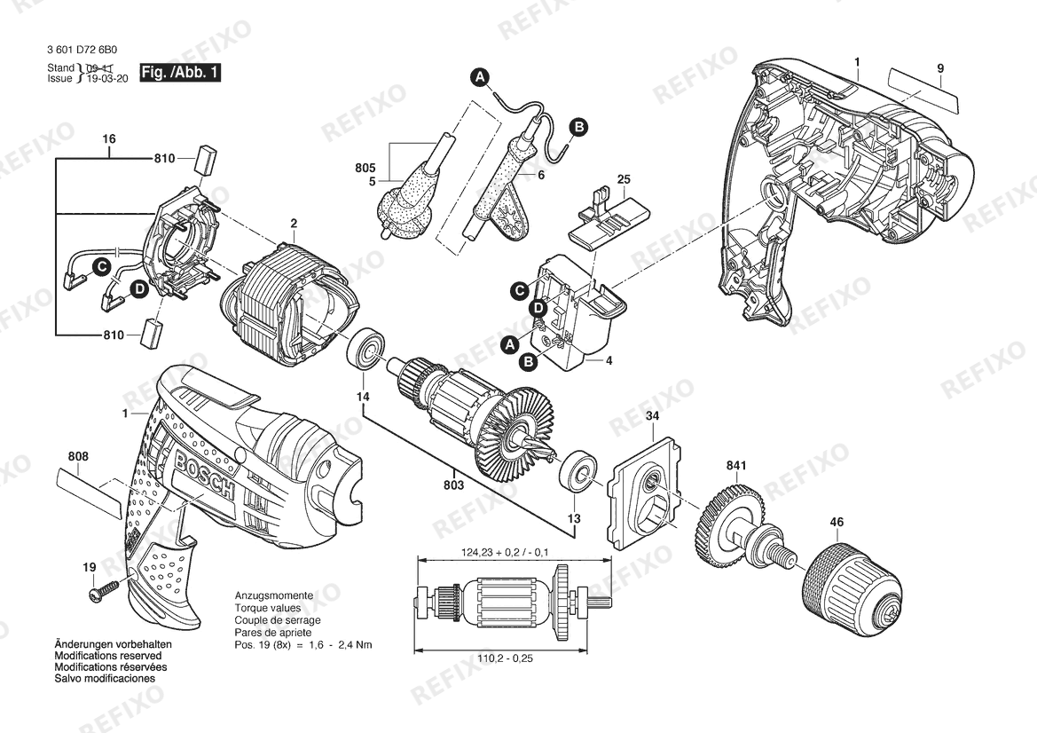 Деталировка Bosch Дрель GBM 6 RE | 127 V | 063 - BR (3 601 D72 6D0) — схема запчастей в разборе