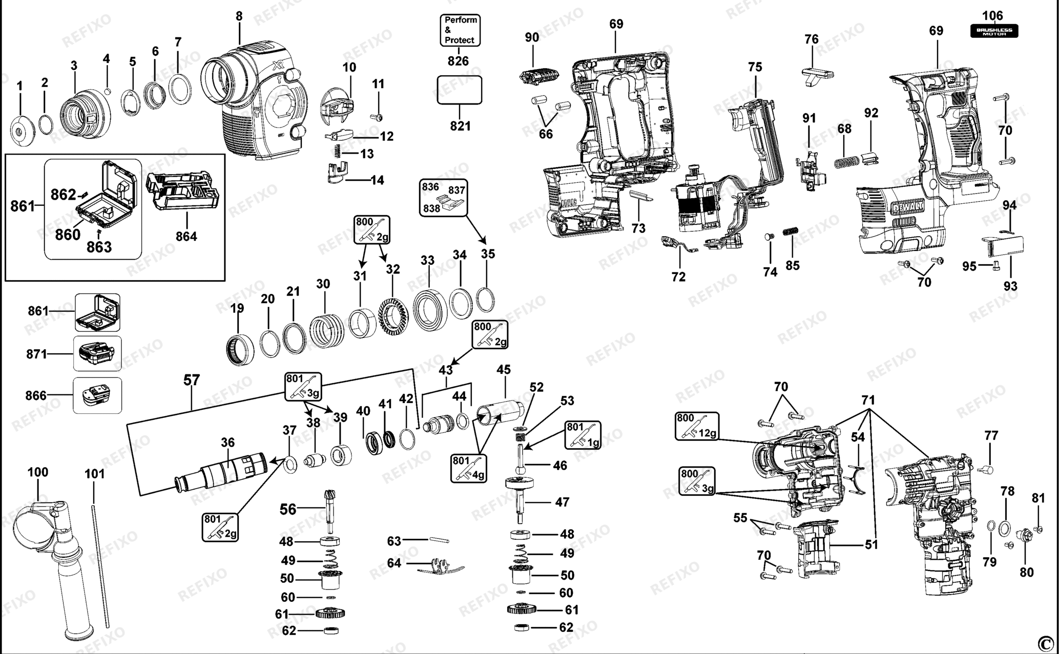 Деталировка DeWalt DCH273-QW TYPE 2 DREHHAMMER DCH273-QW DCH273 — схема запчастей в разборе