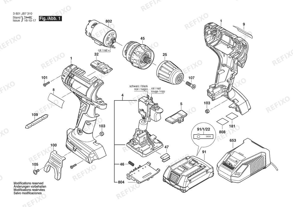Деталировка Bosch Gw- аккумуляторный - шуруповёрт DDB181-02 | 18 V | 061 - US (3 601 JB7 310) — схема запчастей в разборе