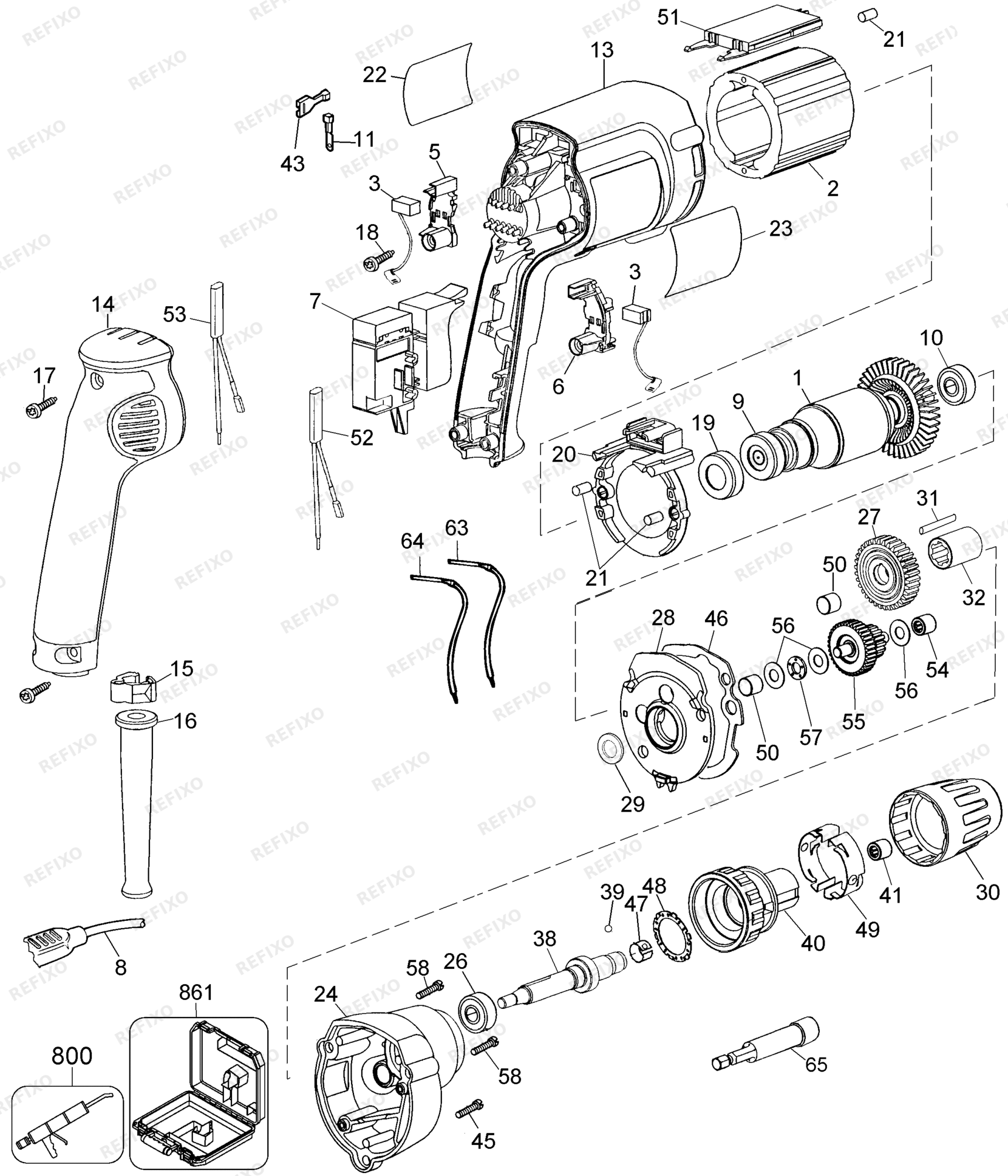Деталировка DeWalt BS18E-QS TYPE 1 SCHRAUBENDREHER BS18E-QS BS18E — схема запчастей в разборе