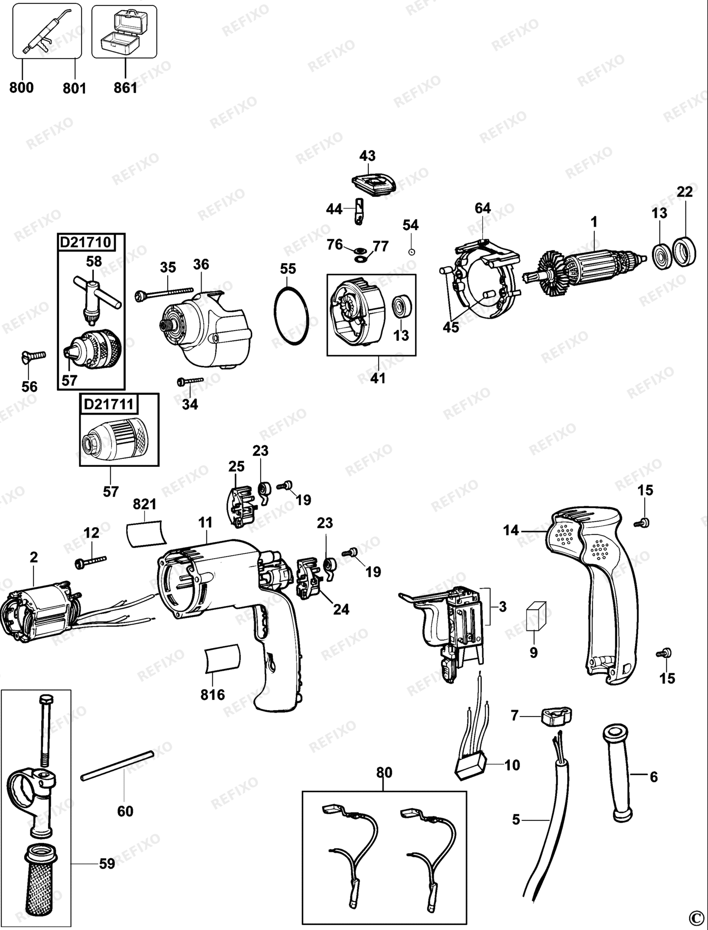 Деталировка DeWalt D21710-LX TYPE 5 перфоратор D21710-LX D21710 — схема запчастей в разборе
