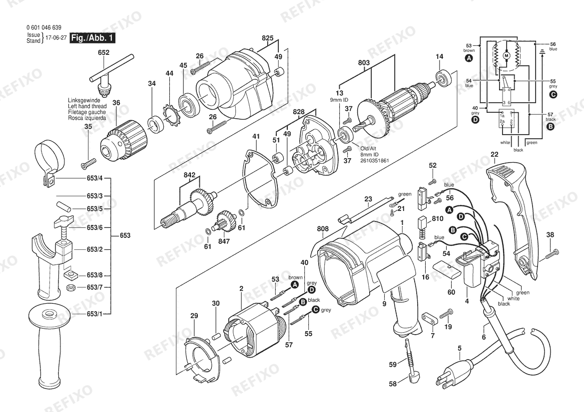 Деталировка Bosch Дрель 1030VSR | 120 V | 061 - US (0 601 046 639) — схема запчастей в разборе