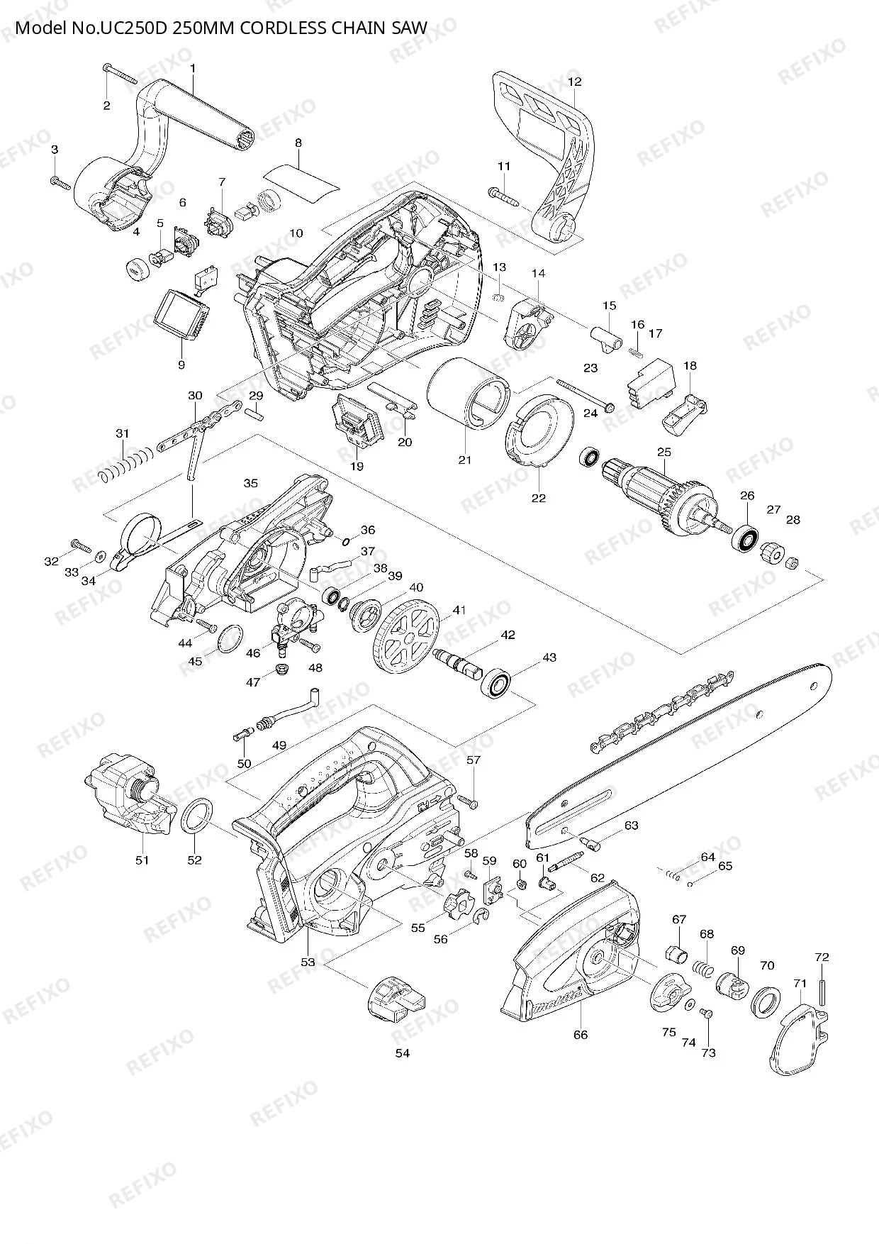 Деталировка MAKITA UC250D — схема запчастей в разборе